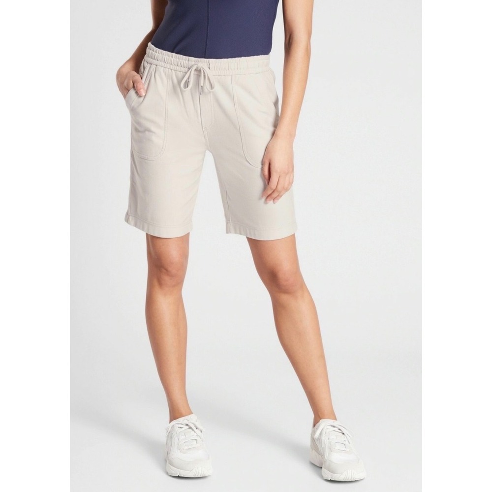 Athleta Women Off-White Cotton Bermuda Lounge Shorts Size 2 Drawstring Beach